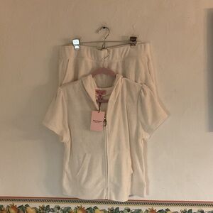 Juicy Couture Terrycloth Tracksuit Set Jacket & Shorts, Size L, Oyster, NWT